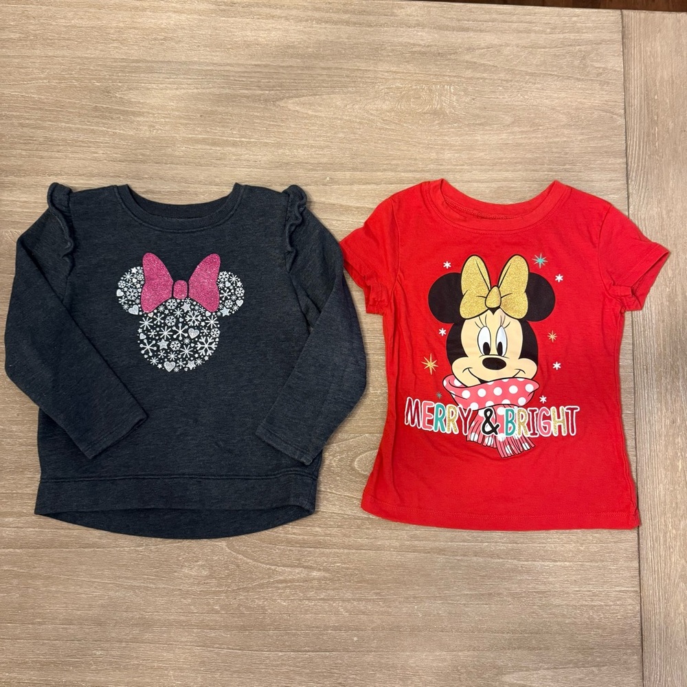 Disney Minnie Mouse Holiday Christmas Shirt 2PC bundle girls size 4/5 Bows